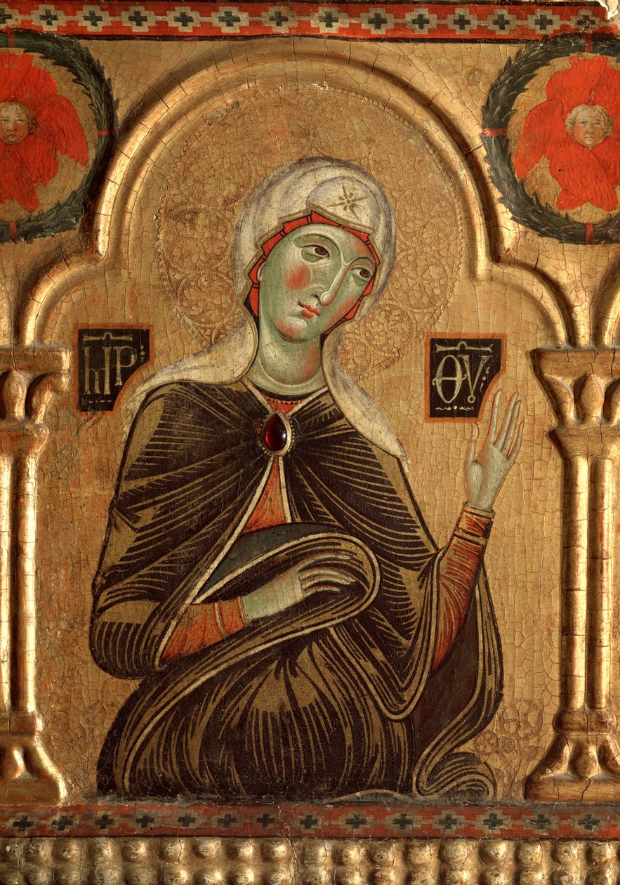 Polyptych s vykupitelem a svatými: Detail Panny Marie -olej na desce od Jacopo di Meliore