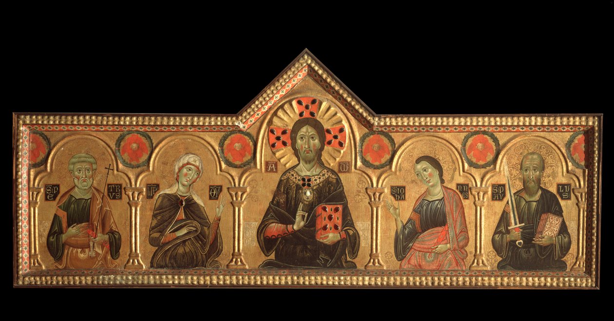 Polyptych s Vykupitelem a svatými: Vykupitel (Ježíš s Pannou, sv. Petr, sv. Jan evangelista a sv. Pavel) - olej na panelu od Jacopo di Meliore