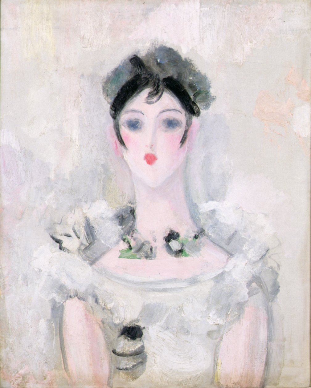 Portrét mladé ženy s krajkovým živůtkem, cca 1925-6 (olej na plátně) od Jacqueline Marval