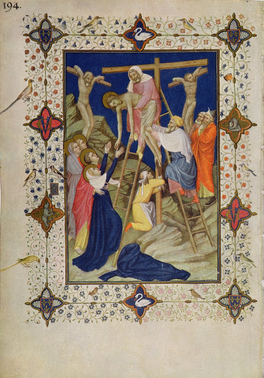 MS 11060-11061 Křížové hodiny: Nešpory, sestup z kříže od Jacquemart de Hesdin