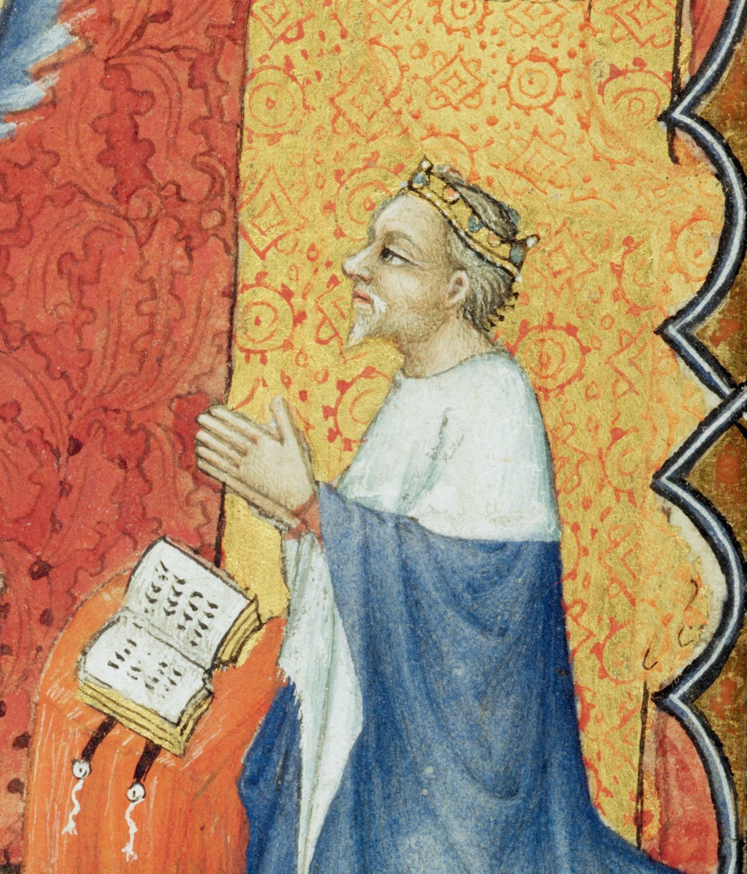 Paní Lat 18014 Jean de France 1340-1416 vévoda z Berry se modlí před věčným otcem, z Les Petites Heures de Duc de Berry, c.1385-90 detail pergamenu z roku 159990 od Jacquemart de Hesdin