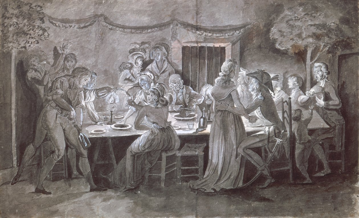 Večerní svatební hostina (pero a inkoust a kvaš na papíře) od Jacques Bertaux