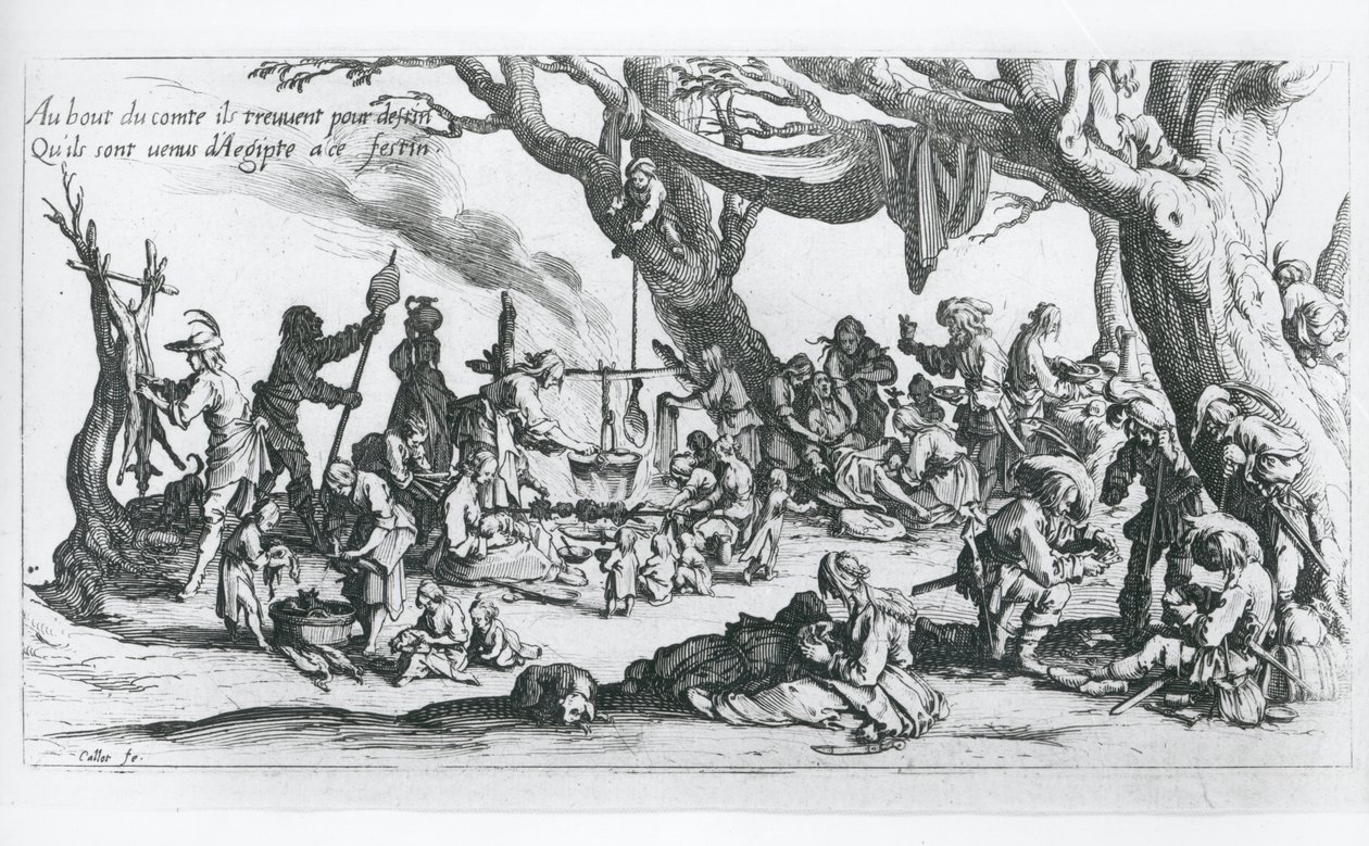 Zrození v cikánském táboře (rytina) od Jacques Callot