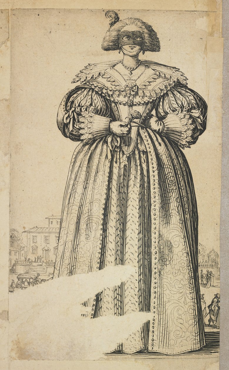 Maskovaná urozená žena, z La Noblesse de Lorraine (verso), kolem 1620-23 od Jacques Callot