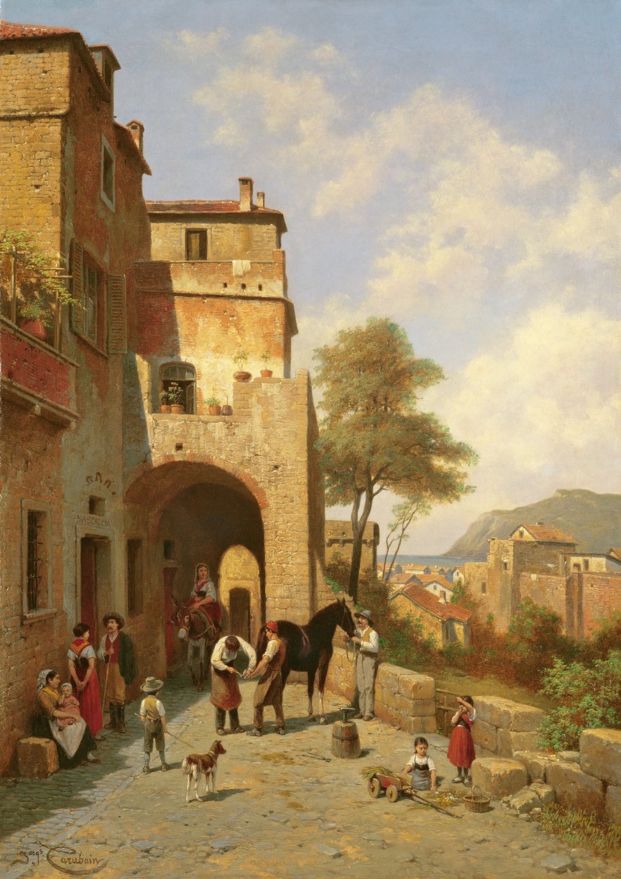 Pohled na Spottorno na pobřeží Středozemního moře, 19. století od Jacques Carabain