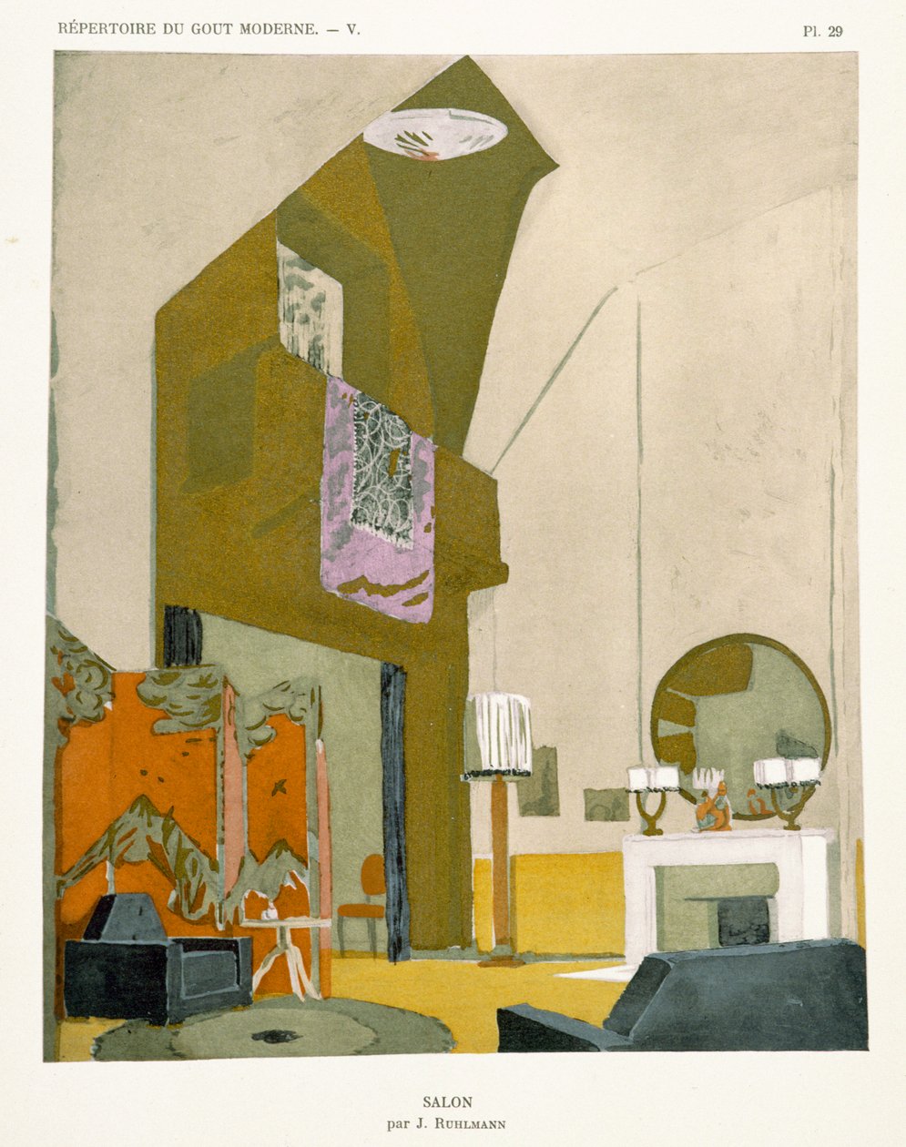 Salon, z „Repertoáru moderního vkusu“, vydaného v roce 1929 od Jacques Emile Ruhlmann