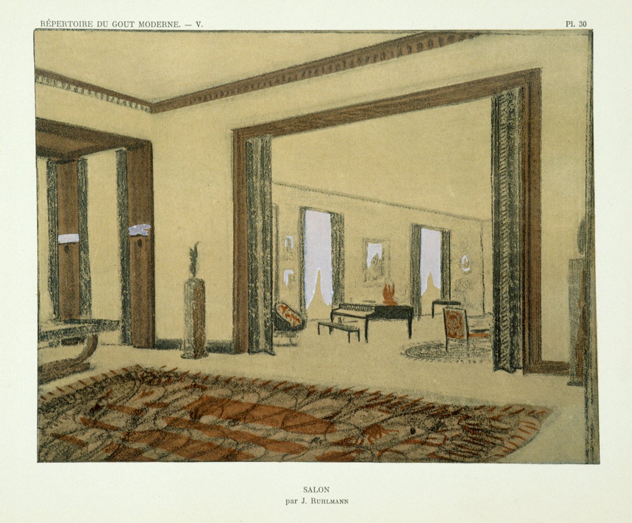 Salon, z „Repertoáru moderního vkusu“, vydaného v roce 1929 od Jacques Emile Ruhlmann