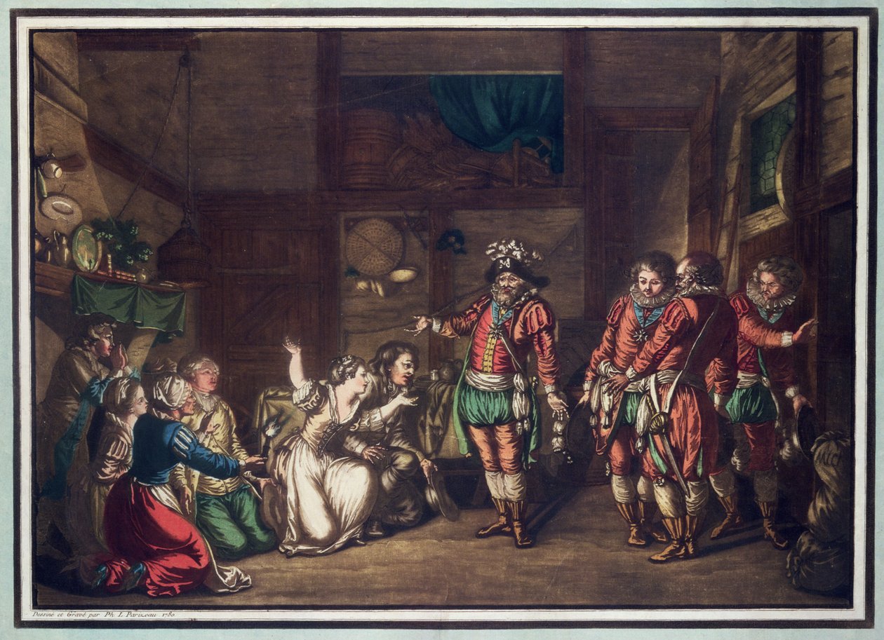 Smrt Armanda de Gontault, barona de Biron (1524-92), ryl Jean Baptiste Morret (fl.1790-1820), 1792 (barevné lito) od Jacques Francois Joseph Swebach