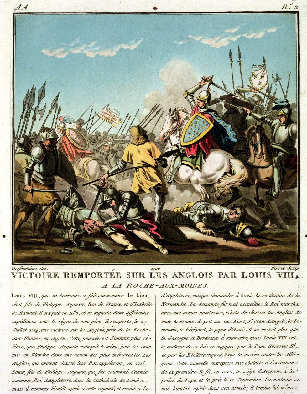 Vítězství získané nad Angličany Ludvíkem VIII. (1187-1226) v La Roche aux-Moines, vyryl Jean Baptiste Morret (fl. 1790-1820), 1790 od Jacques Francois Joseph Swebach