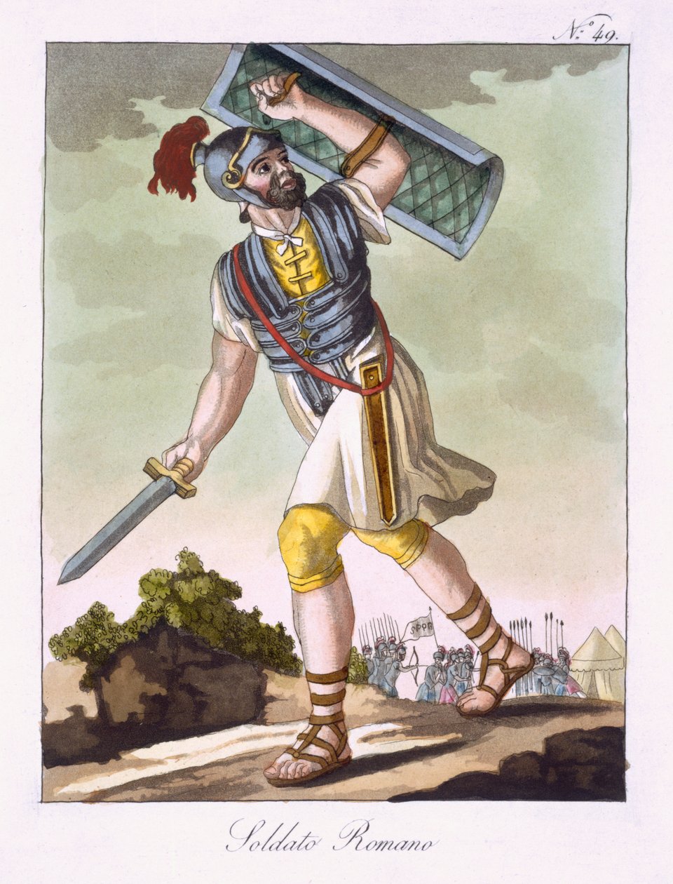 Římský pěšák, ze „Antického Říma“, vyrytý Labrousse, publikoval 1796 (barevná akvatinta) od Jacques Grasset de Saint Sauveur