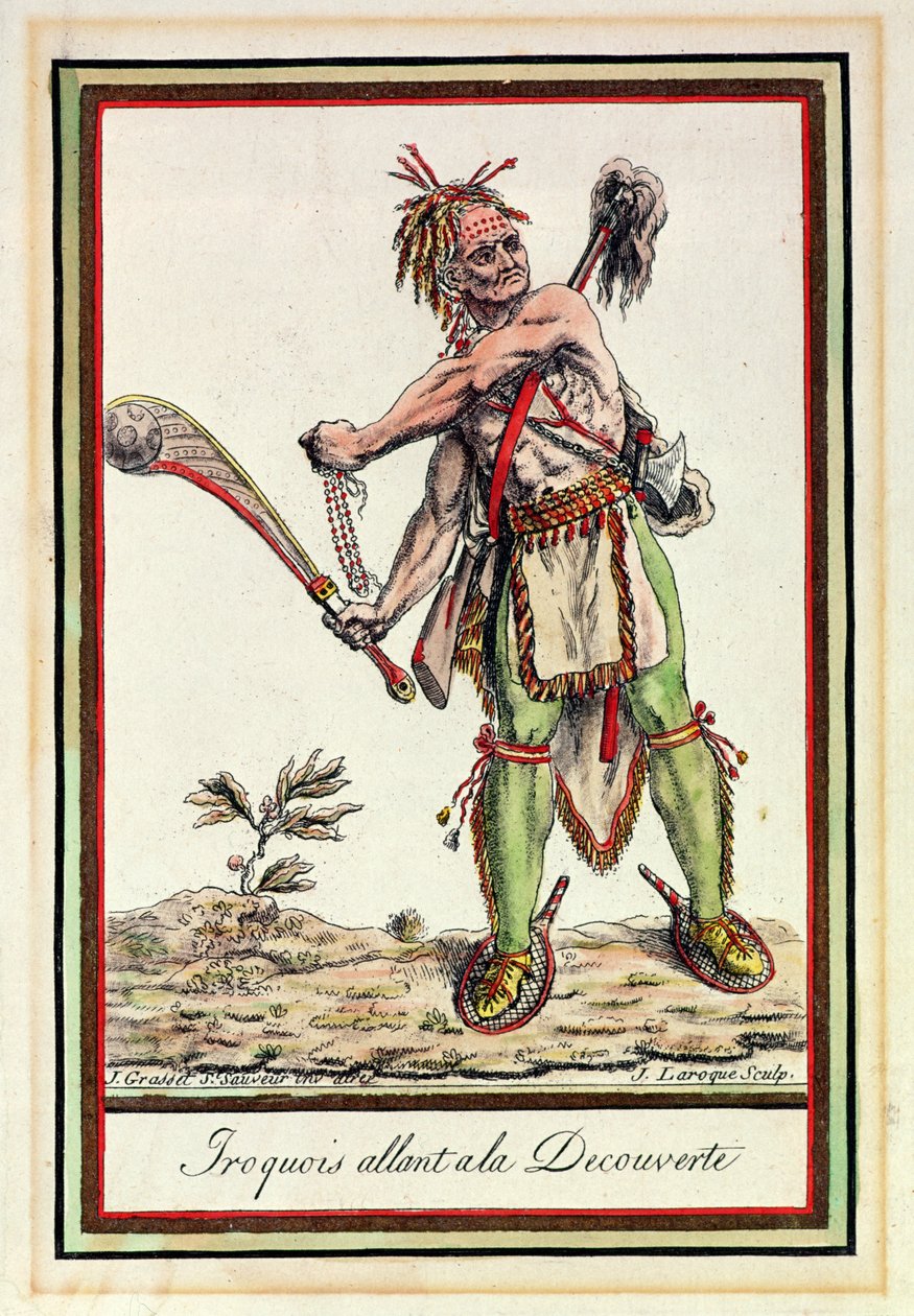 Irokéz vyráží na expedici, vyryl J. Laroque od Jacques Grasset de Saint Sauveur