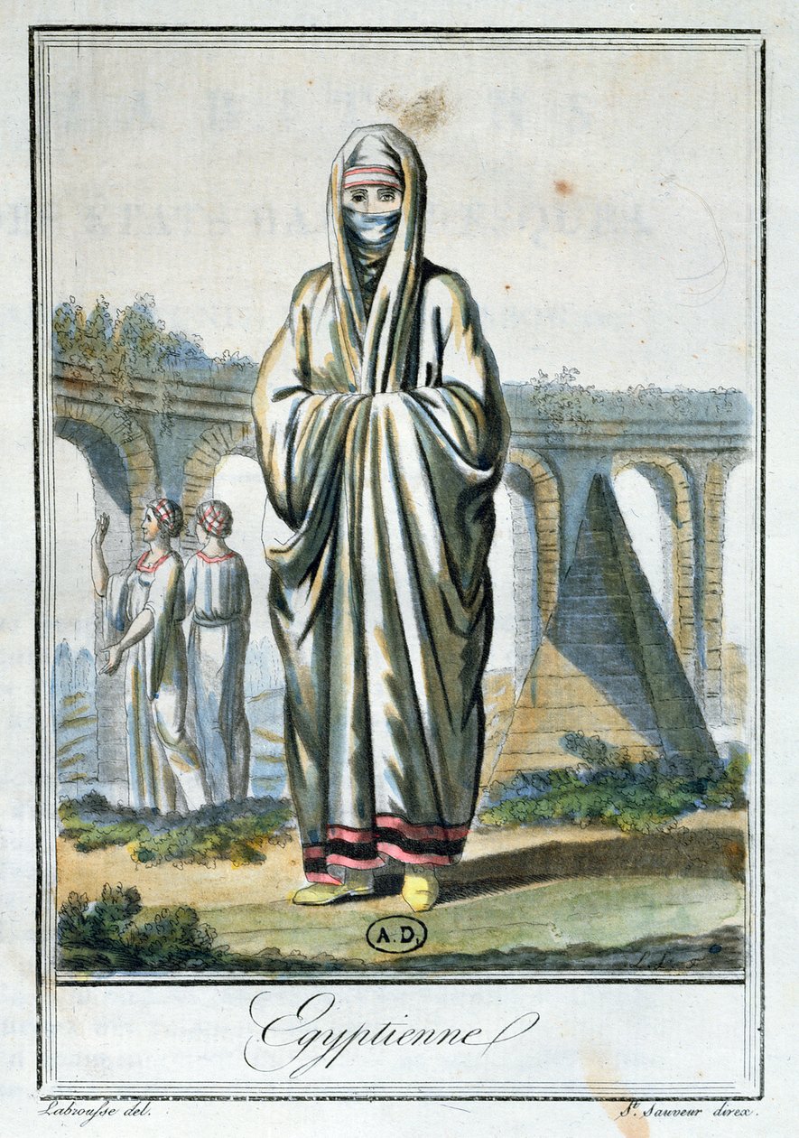 Egyptská žena nosí čádor, ilustrace z 