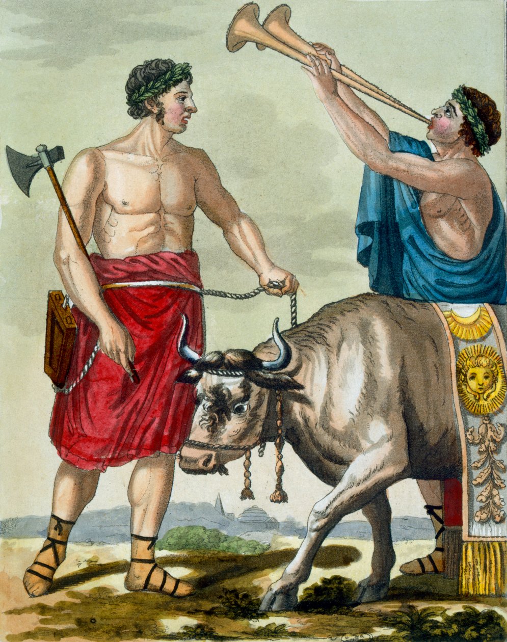 Obětování býka, ilustrace z 