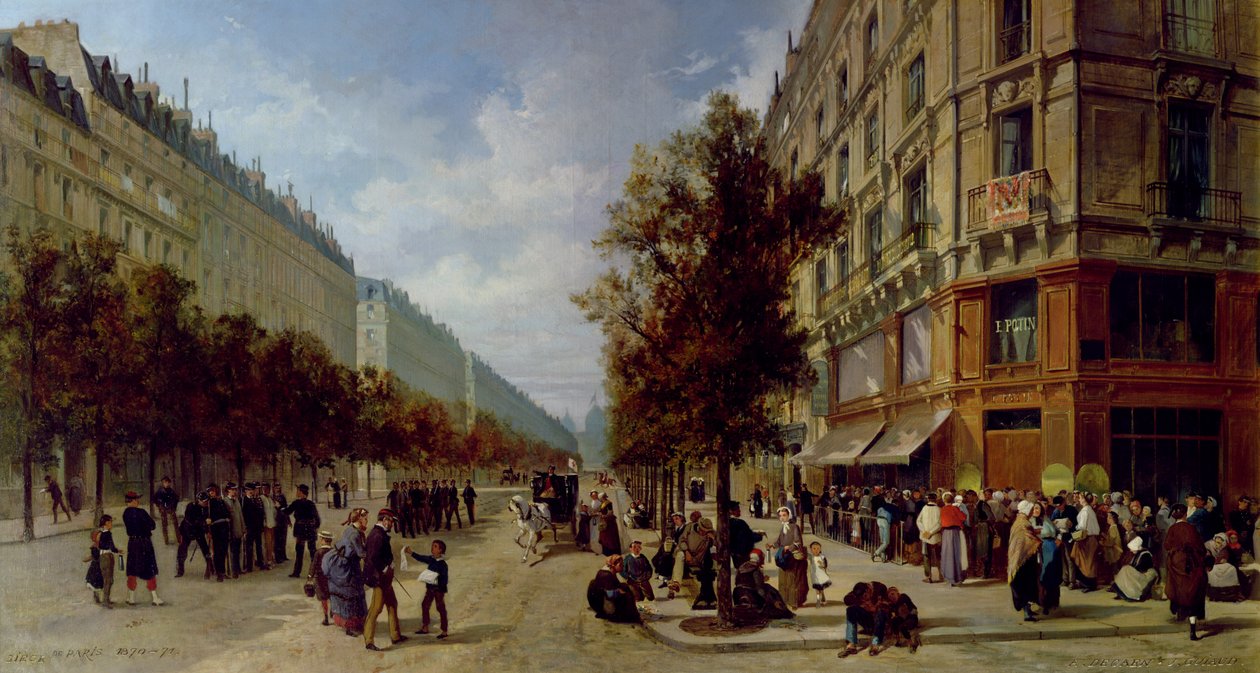 Obléhání Paříže. Fronta u dveří obchodu s potravinami, 1870 od Jacques Guiaud