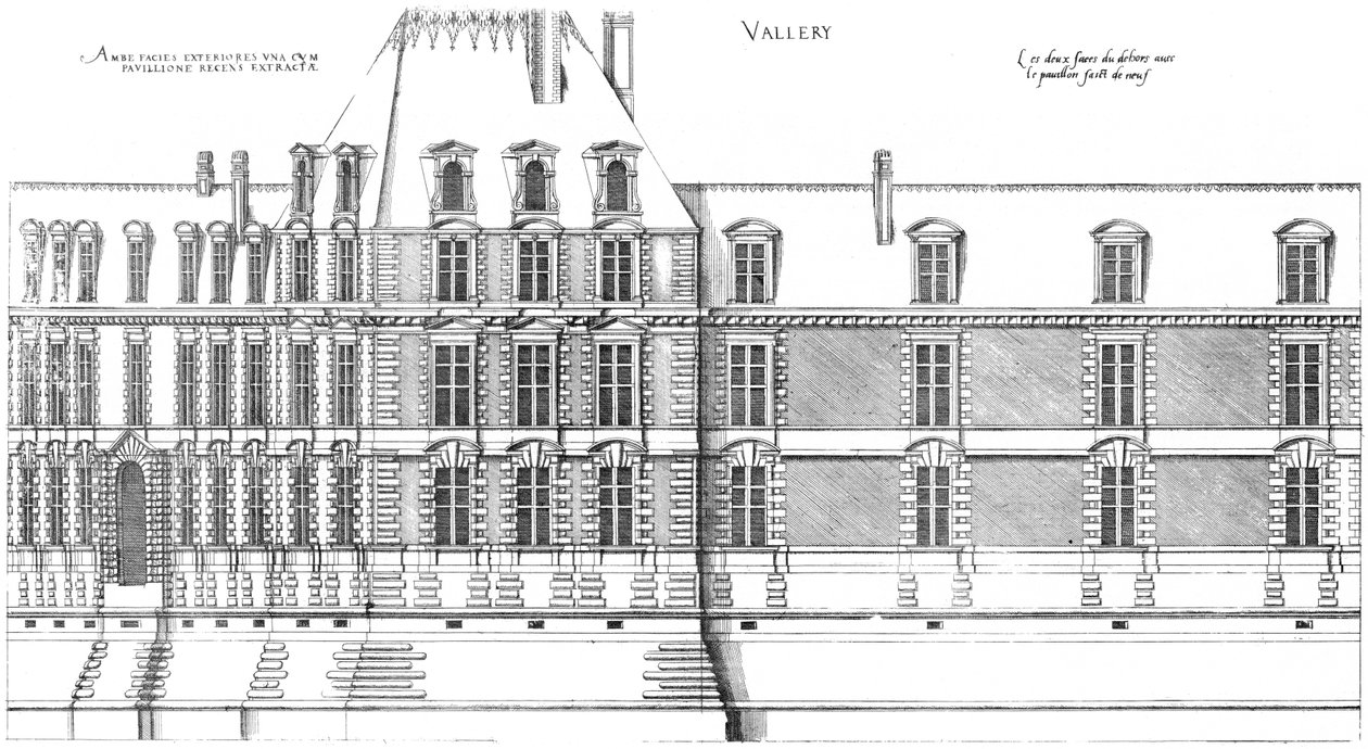 Gravírování z prvního dílu nejúžasnějších Bastimentů de France od Jacques I Androuet du Cerceau