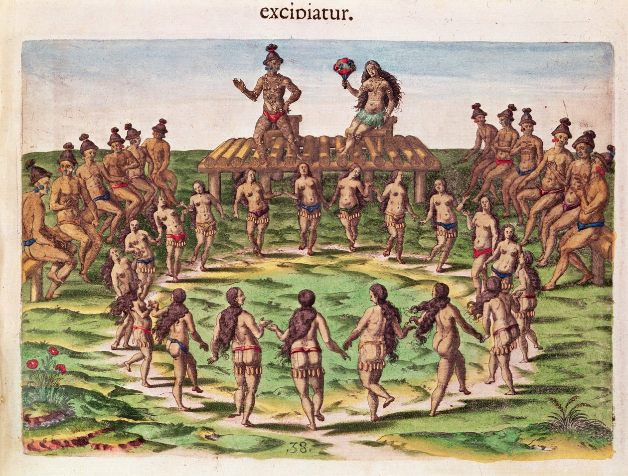 Náčelník přijímá svou nevěstu z „Brevis Narratio...“, vyryl Theodore de Bry (1538-98), vydáno ve Frankfurtu, 1591 od Jacques Le Moyne