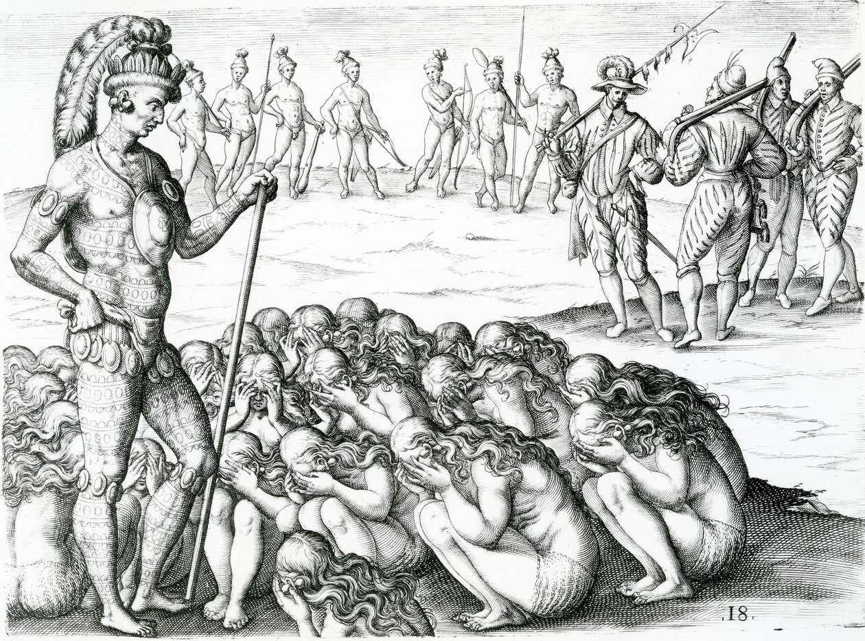převzato z nemoci požadované králem, ilustrace převzato z Stručný popis toho, co se stalo Francouzům v provincii Florida od Jacques Le Moyne
