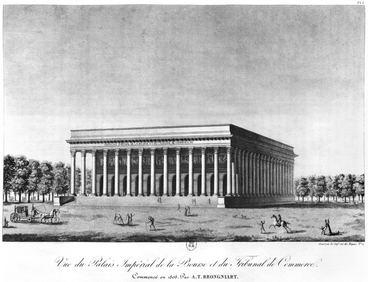 Pohled na Císařský palác Bourse a obchodní dvůr, Paříž, počátek 19. století od Jacques Louis Constant Le Cerf
