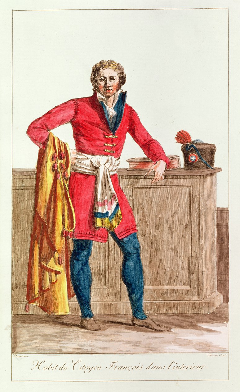 Civilní kostým pro francouzského občana do interiéru, vyrytý Vivant Dominique Denon od Jacques Louis David