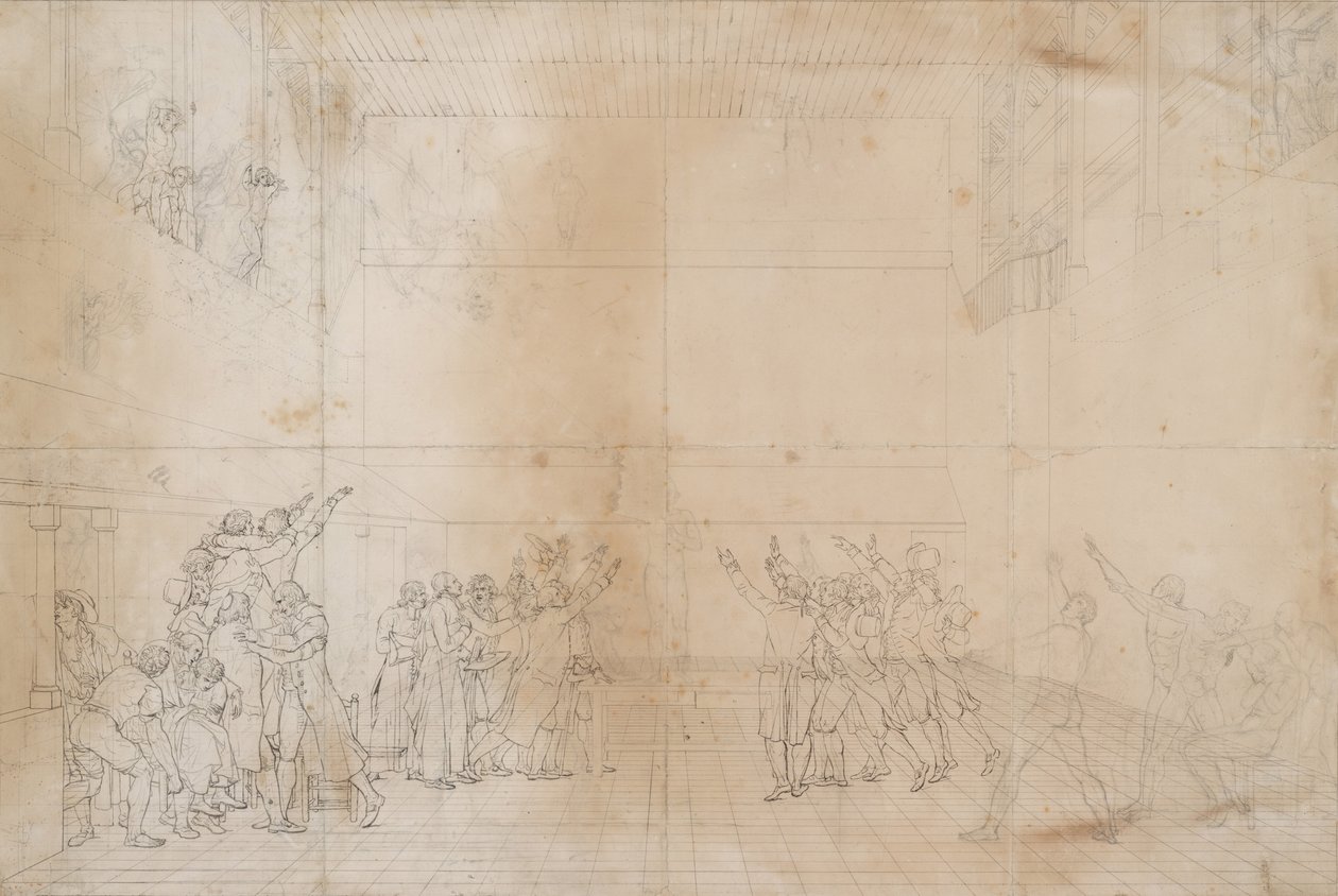 Studie pro The Oath of the Tennis Court, c.1790 (inkoust a grafit na papíře) od Jacques Louis David