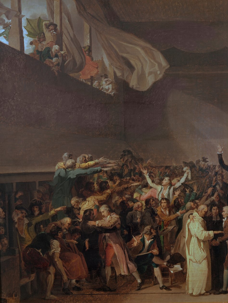 Přísaha tenisového kurtu, 20. června 1789 (levá část obrazu) od Jacques Louis David