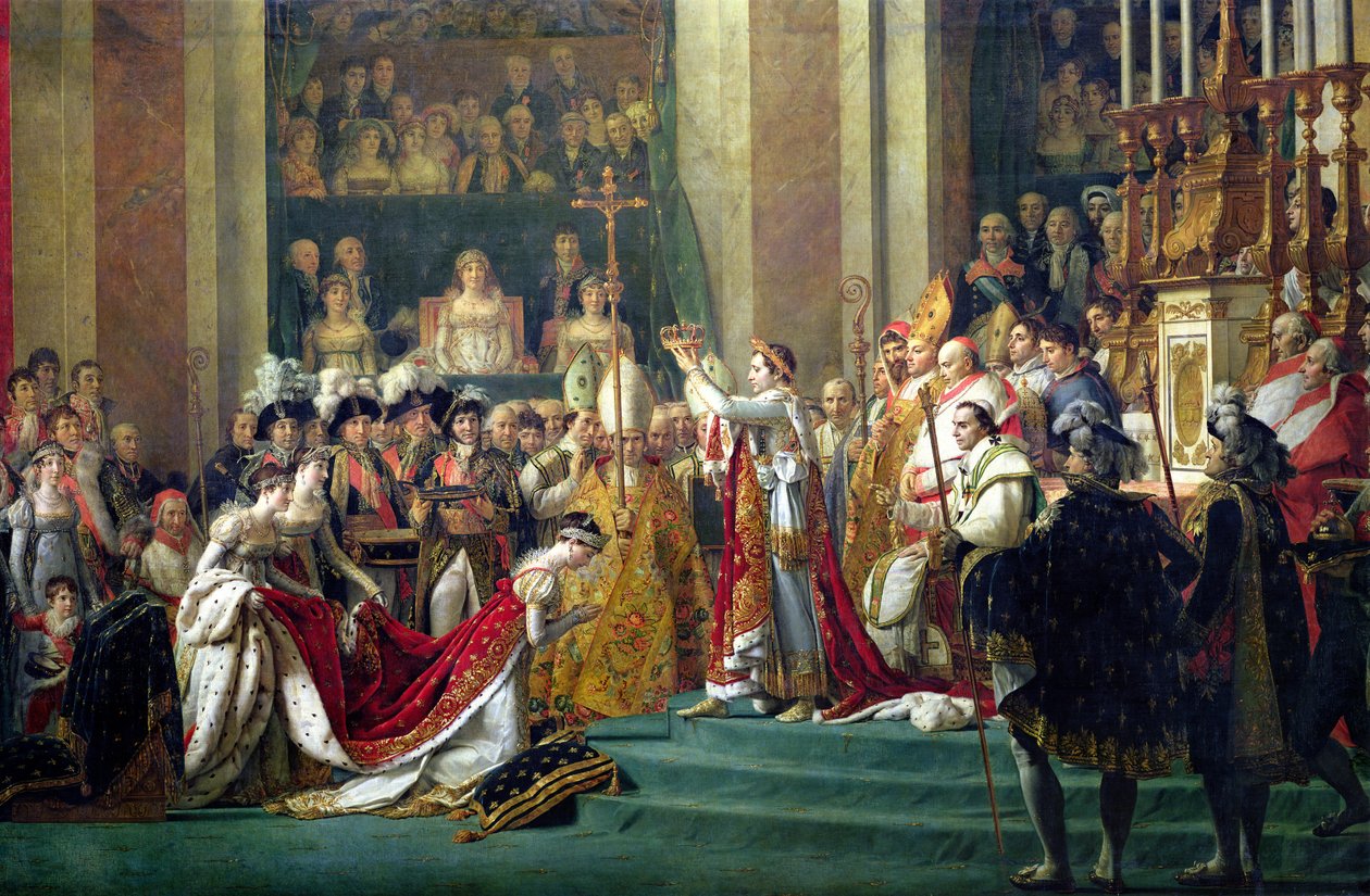 Svěcení císaře Napoleona (1769-1821) a korunovace císařovny Josefíny (1763-1814), 2. prosince 1804, detail z ústředního panelu, 1806-7 od Jacques Louis David