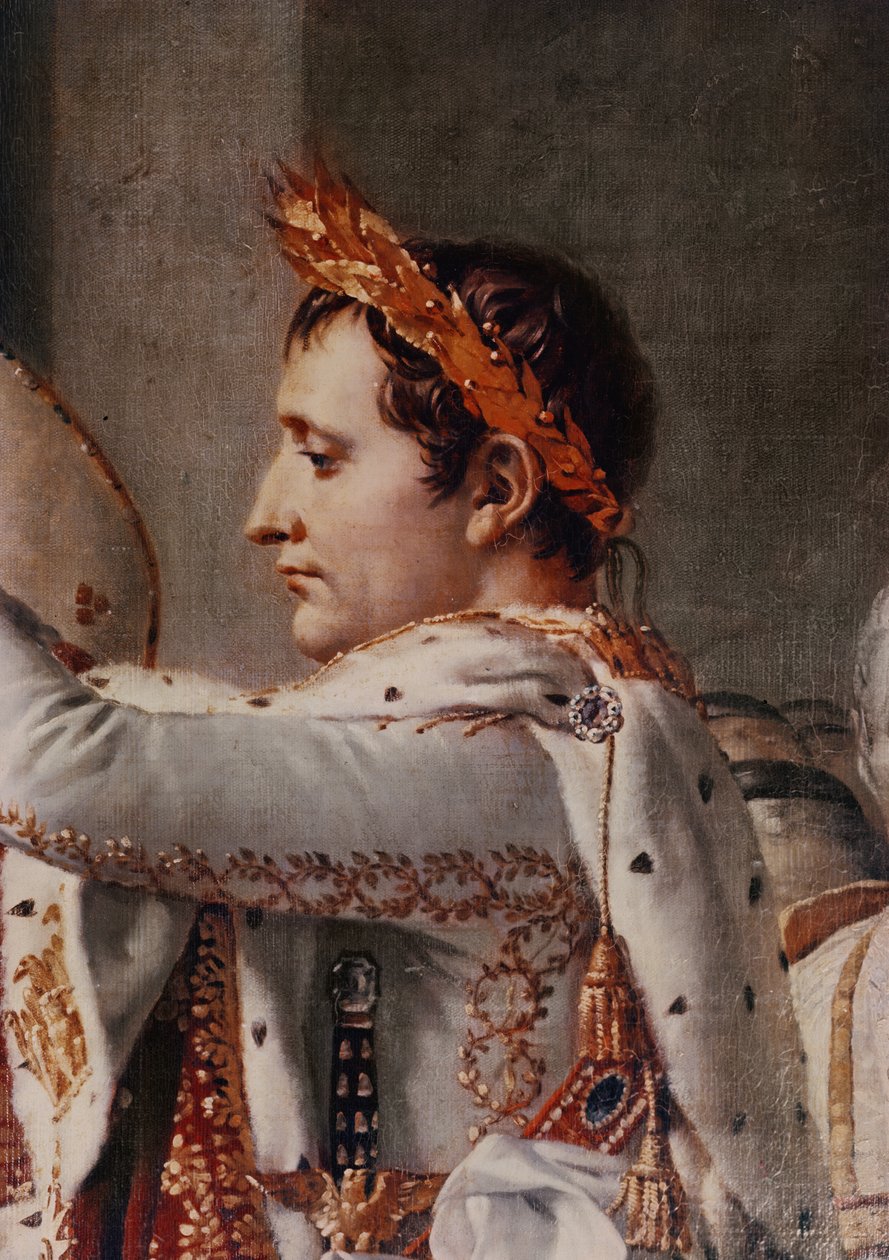 Svěcení císaře Napoleona (1769-1821) a korunovace císařovny Josefíny (1763-1814) papežem Piem VII. (1742-1823) 2. prosince 1804, 1806-07, detail Napoleona od Jacques Louis David