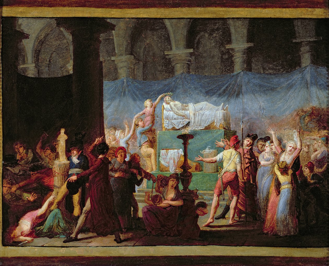 Maratův pohřeb ve starověkém kostele Cordeliers, 16. července 1793 od Jacques Louis David