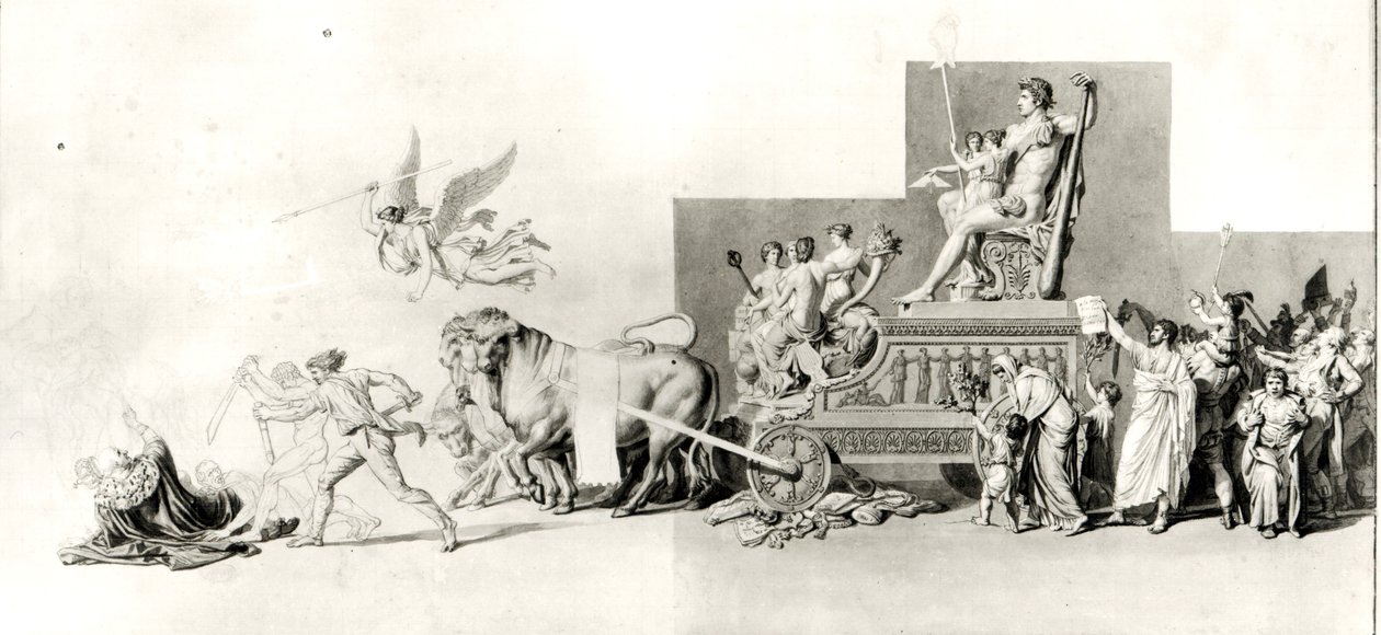 Triumf francouzského lidu nad monarchií, projekt operní opony, 1794 (pero a inkoust a mytí na papíře) od Jacques Louis David
