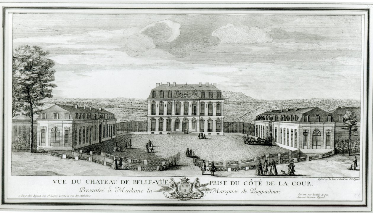 Pohled na nádvoří fasády zámku Bellevue, c.1750 od Jacques Rigaud