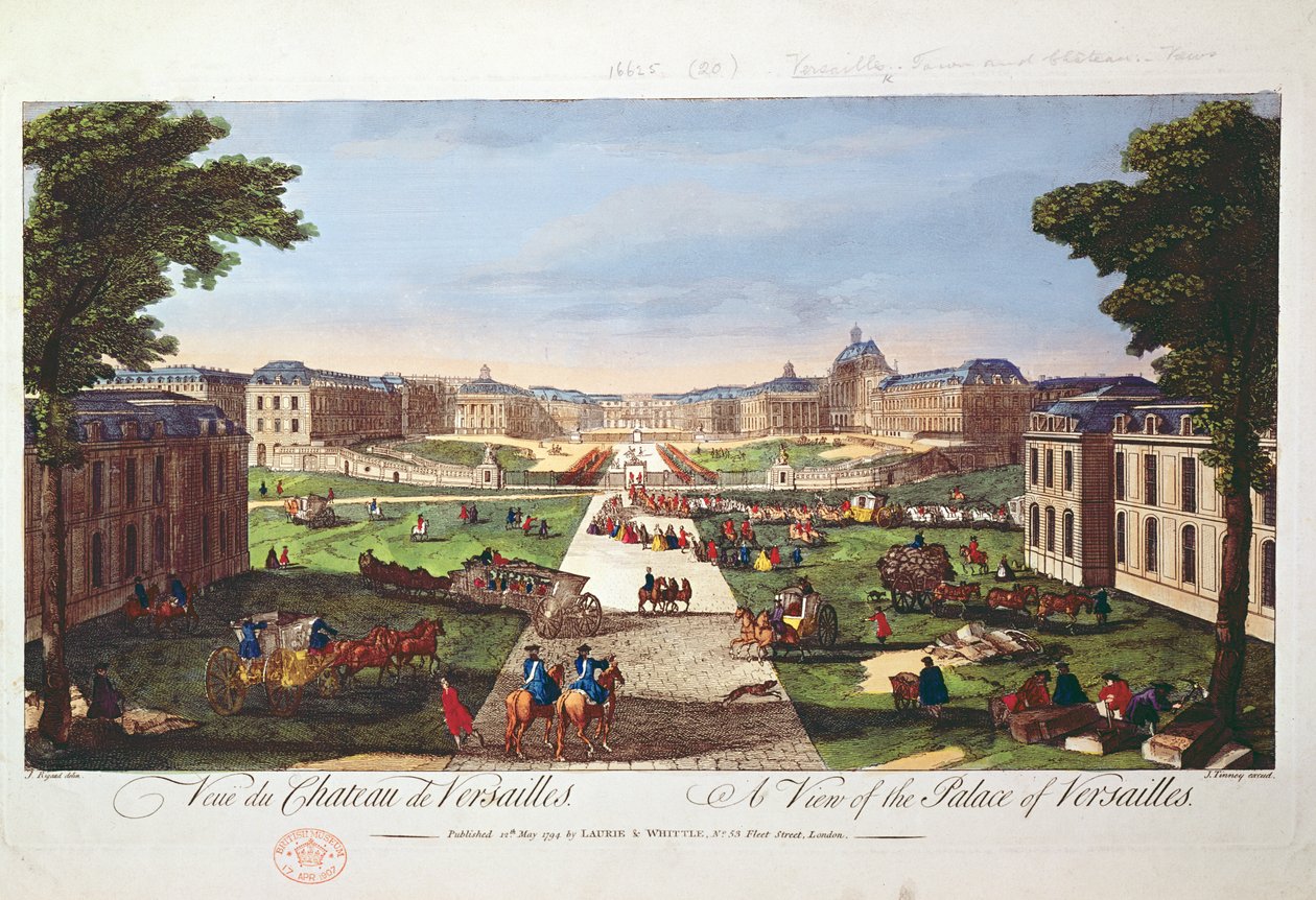 Pohled na palác ve Versailles, 1794 (barevná rytina) od Jacques Rigaud