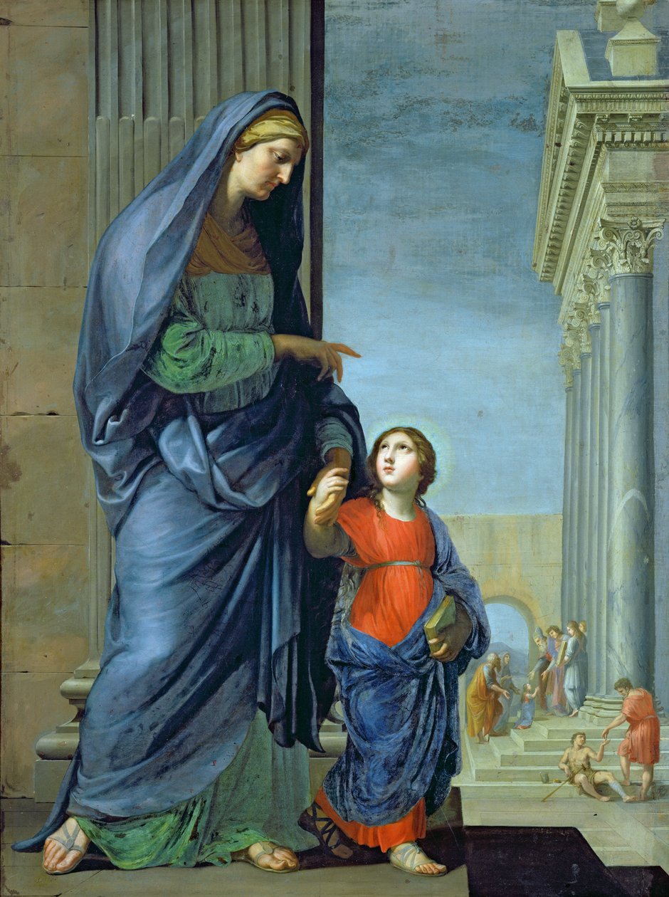 Svatá Anna vedoucí Pannu do chrámu, kolem 1635-45 od Jacques Stella
