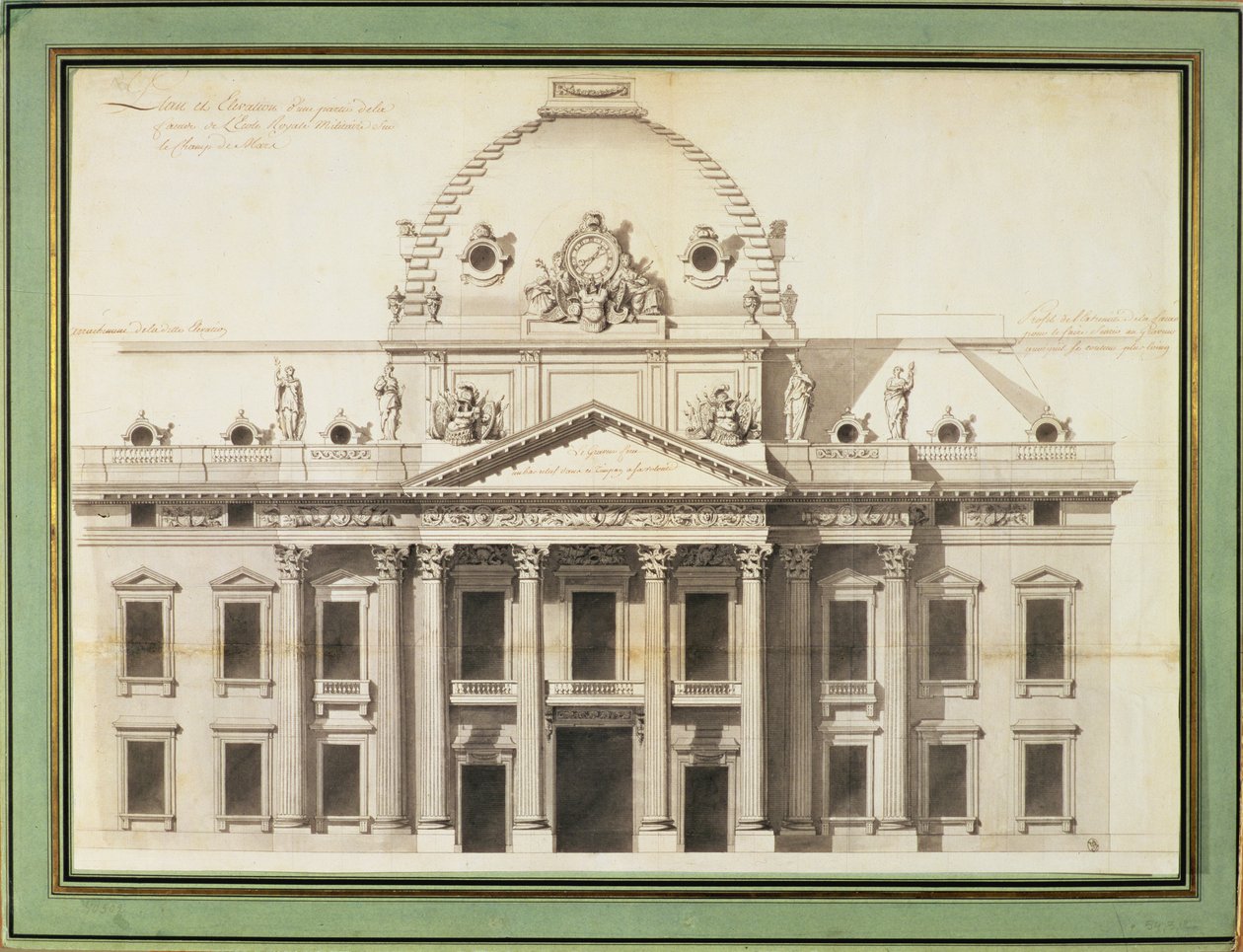 Design pro Ecole Militaire, Paříž, 1751 (pero, štětec, inkoust) od Jacques Ange Gabriel