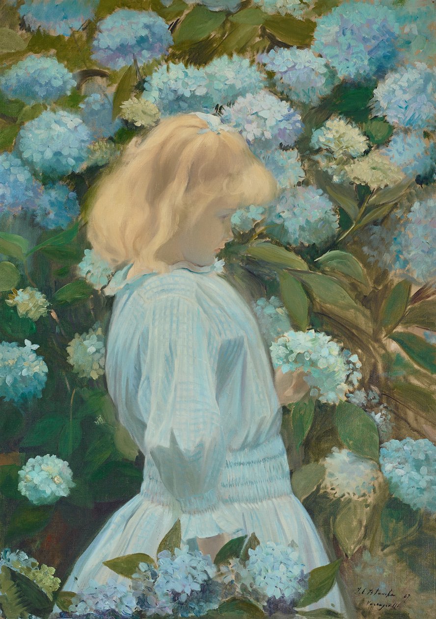 Mladá dívka s hortenziemi od Jacques Emile Blanche
