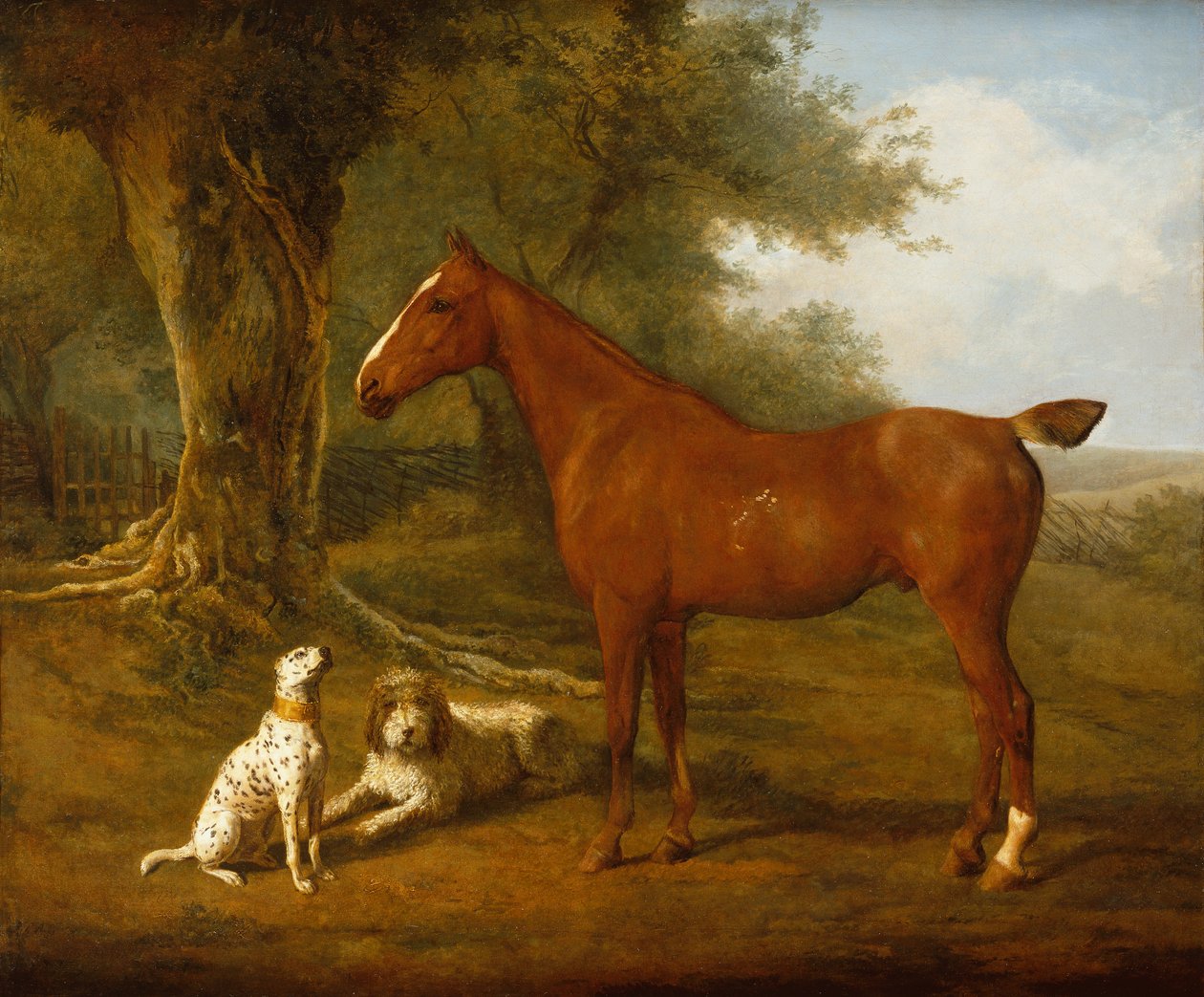 Lovec kaštanů s briardem a dalmatinem (olej) od Jacques Laurent Agasse