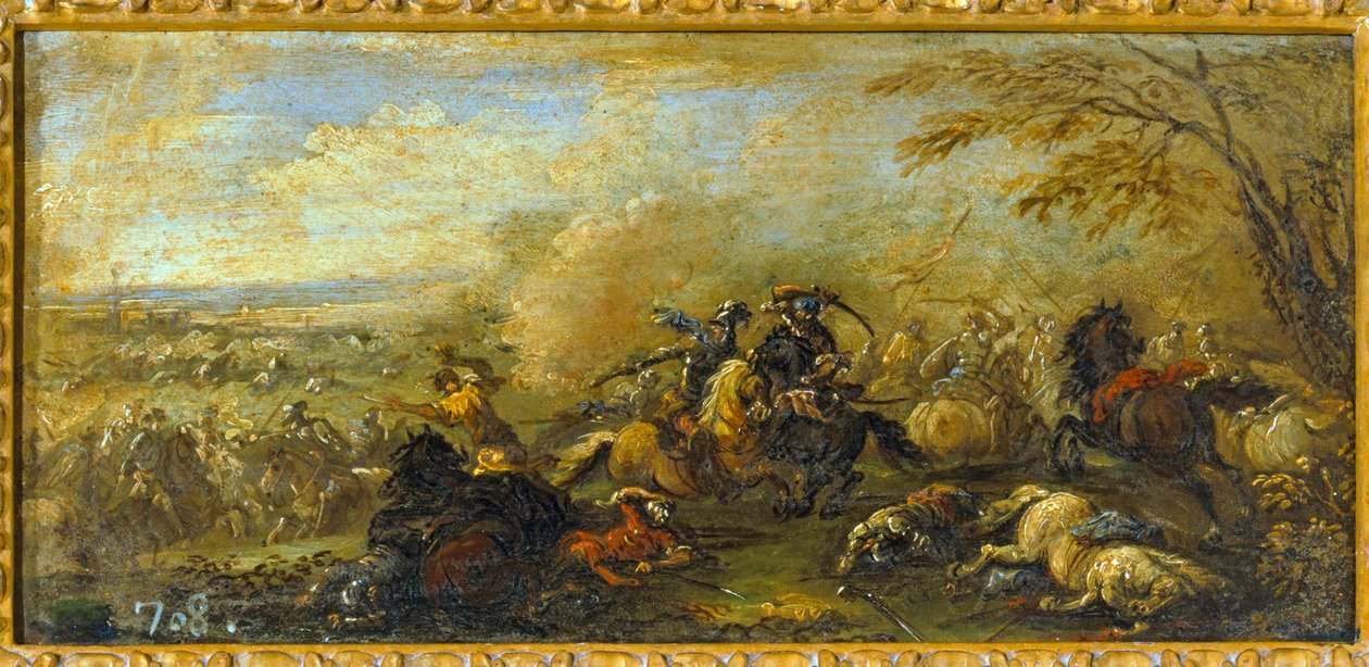 Boj mezi křesťany a muslimy... (olej na plátně) od Jacques (1621 76) Courtois