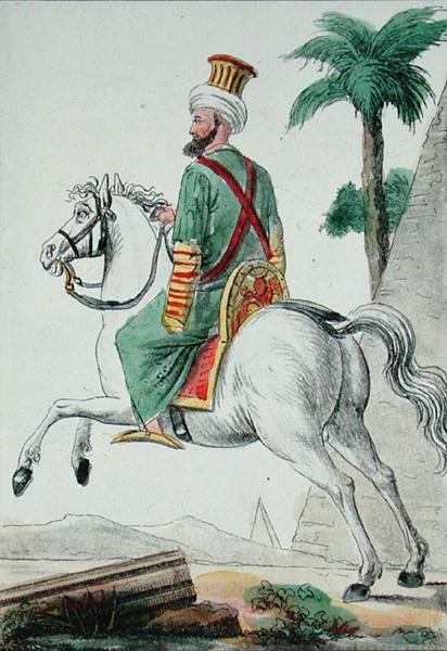 Mameluk z Káhiry v Egyptě v roce 1801, ilustrace z knihy "Voyage Pittoresque dans les Quatres Parties du Monde" od autora. od Jacques (after) Grasset de Saint Sauveur