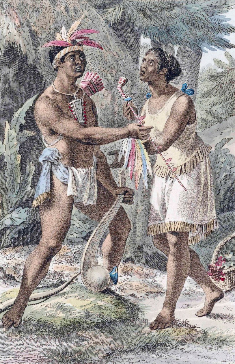Naudowessie indický pár v jejich vesnici. od Jacques (after) Kuyper