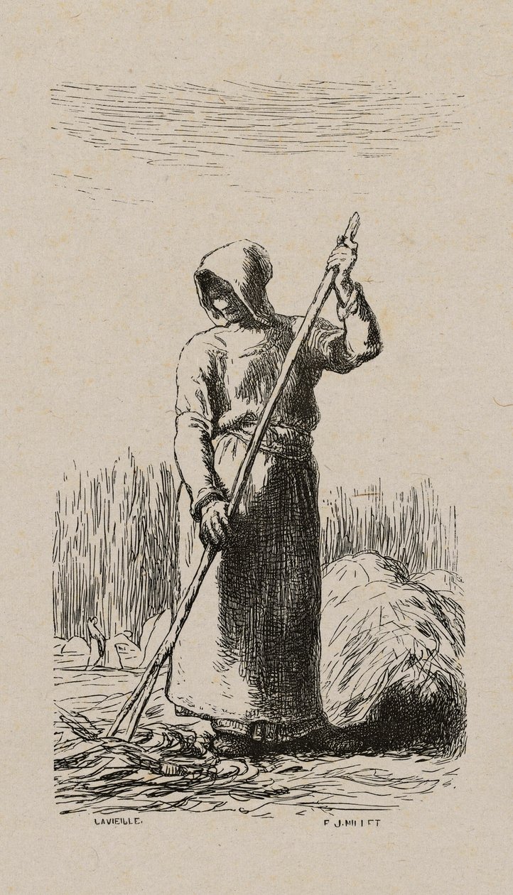 Žena hrabání sena od Jacques Adrien Lavieille