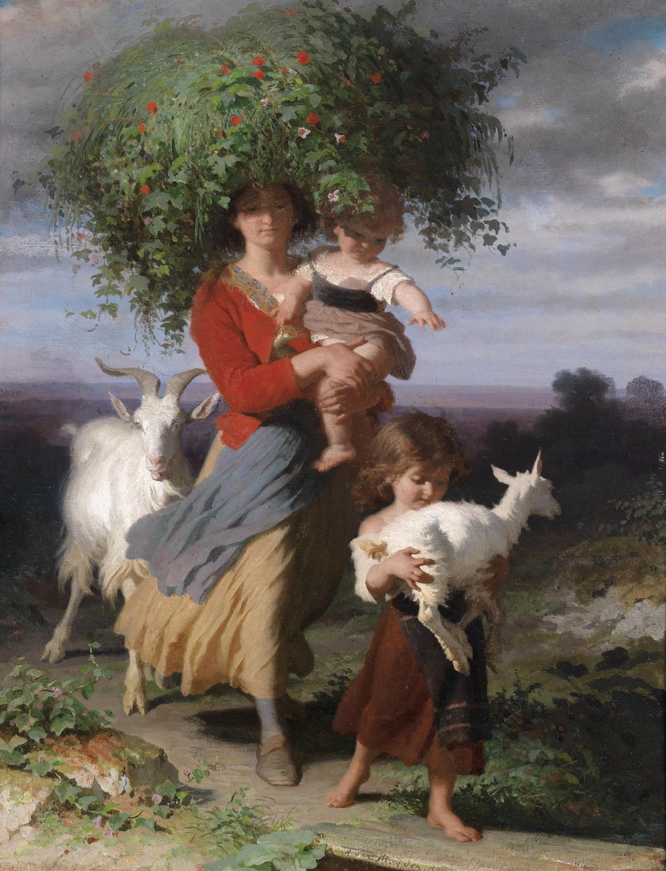 Matka s dětmi na cestě domů od Jacques Alfred van Muyden