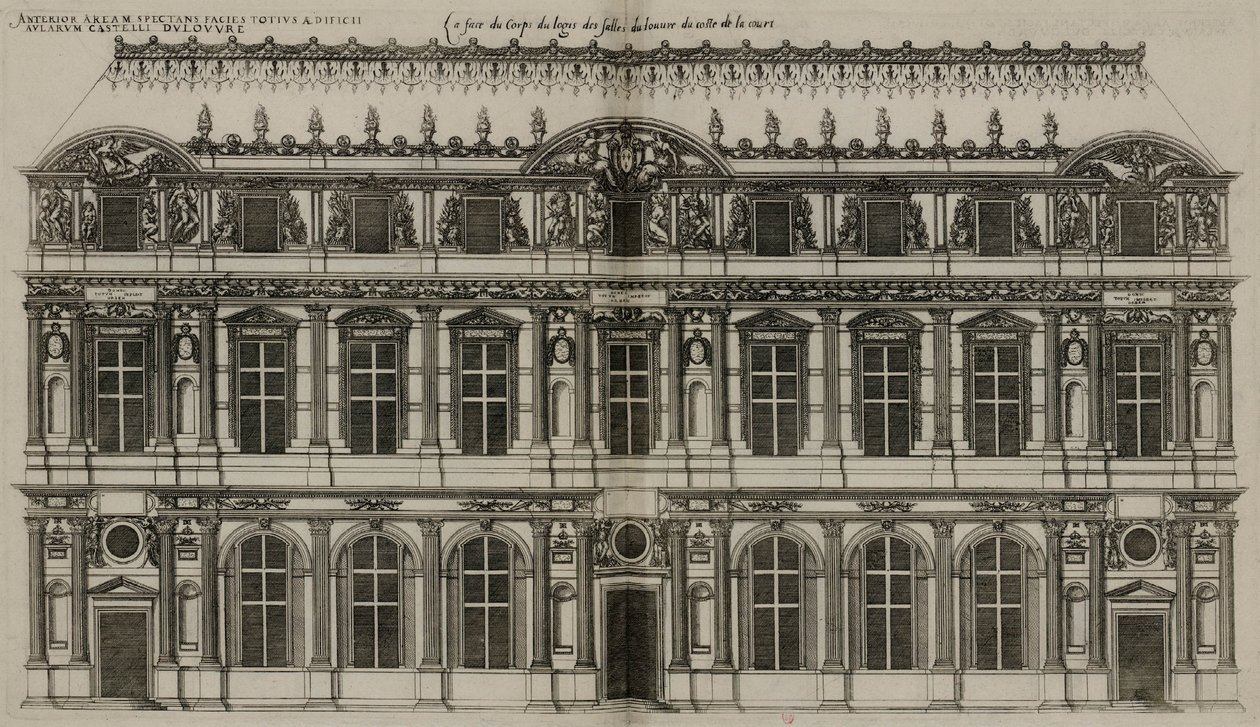 Fasáda Pierra Lescota publikovaná v roce 1576 od Jacques Androuet Ducerceau