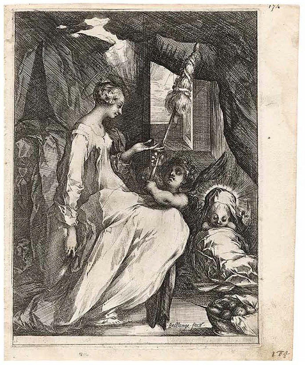 Panna a dítě s distancí a andělem od Jacques Bellange