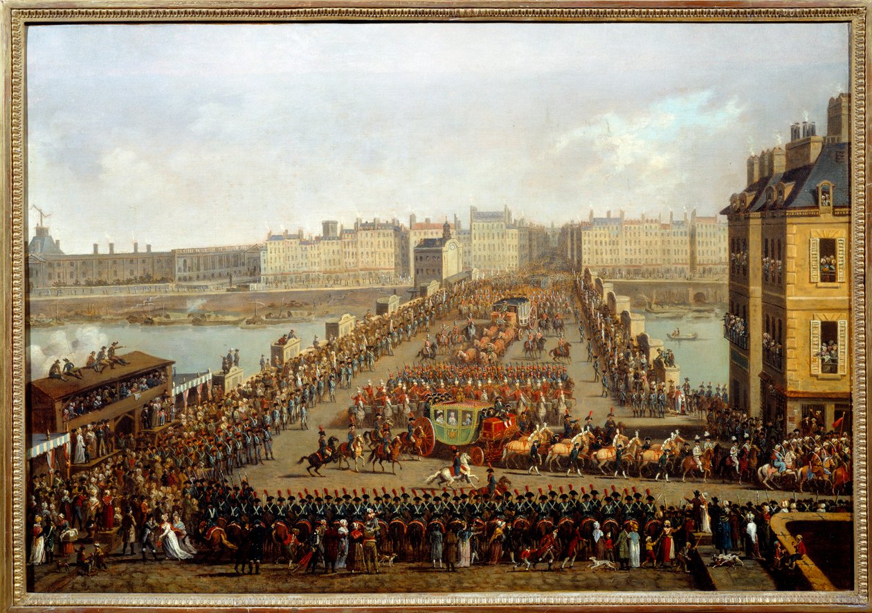 Přešel přes nový most císařským průvodem na obřad posvátného Napoleona I. 2. prosince od Jacques Bertaux