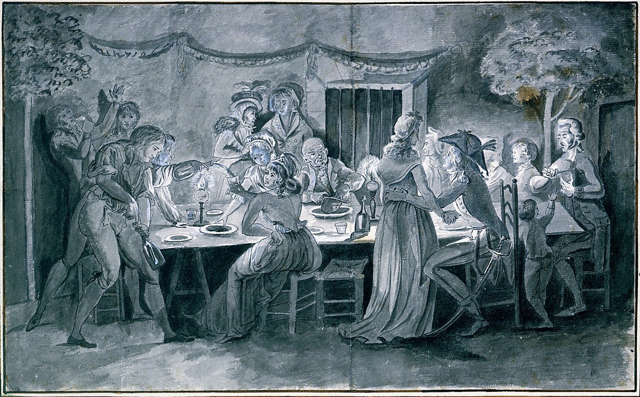 Svatební večeře během revoluce Kresba Jacquese Bertauxe (1745-1818) Paříž. od Jacques Bertaux