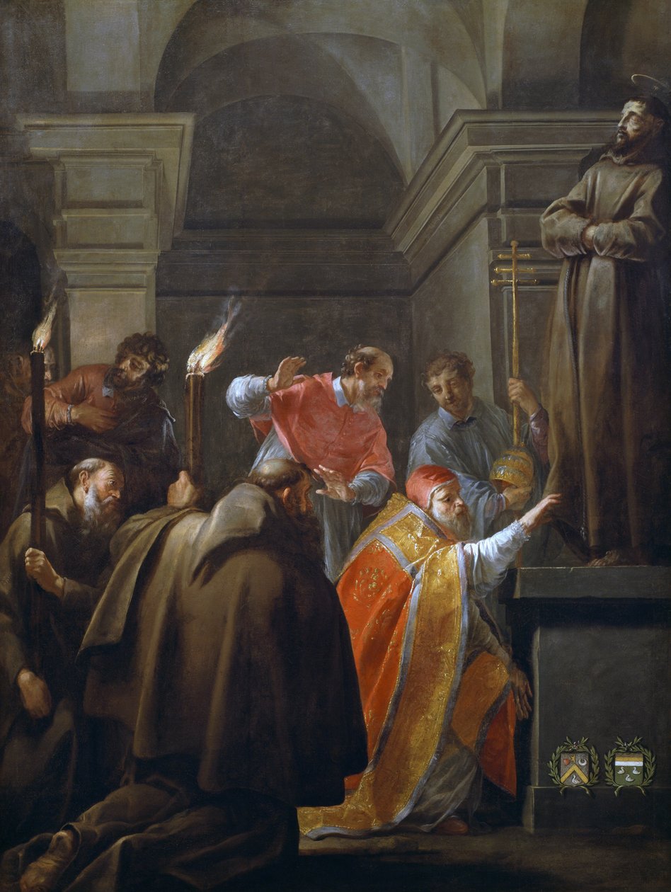 Papež Nicholas V v hrobě svatého Františka z Assisi, obraz Jacques Blanchard (1600-1638) od Jacques Blanchard