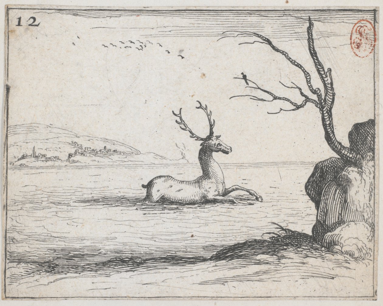 Jelen ve vodě - ne. 12 ze série od Jacques Callot