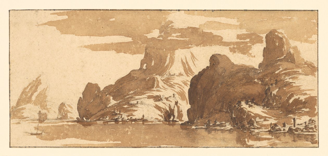 Blick auf Berge über einen See od Jacques Callot