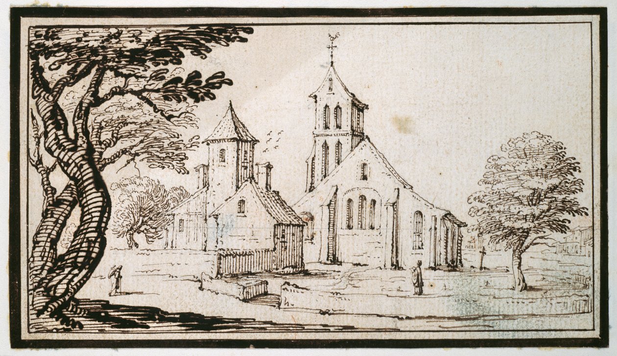 Kostel v Lotrinsku a sousední budova (pero a hnědý inkoust na papíře) od Jacques Callot
