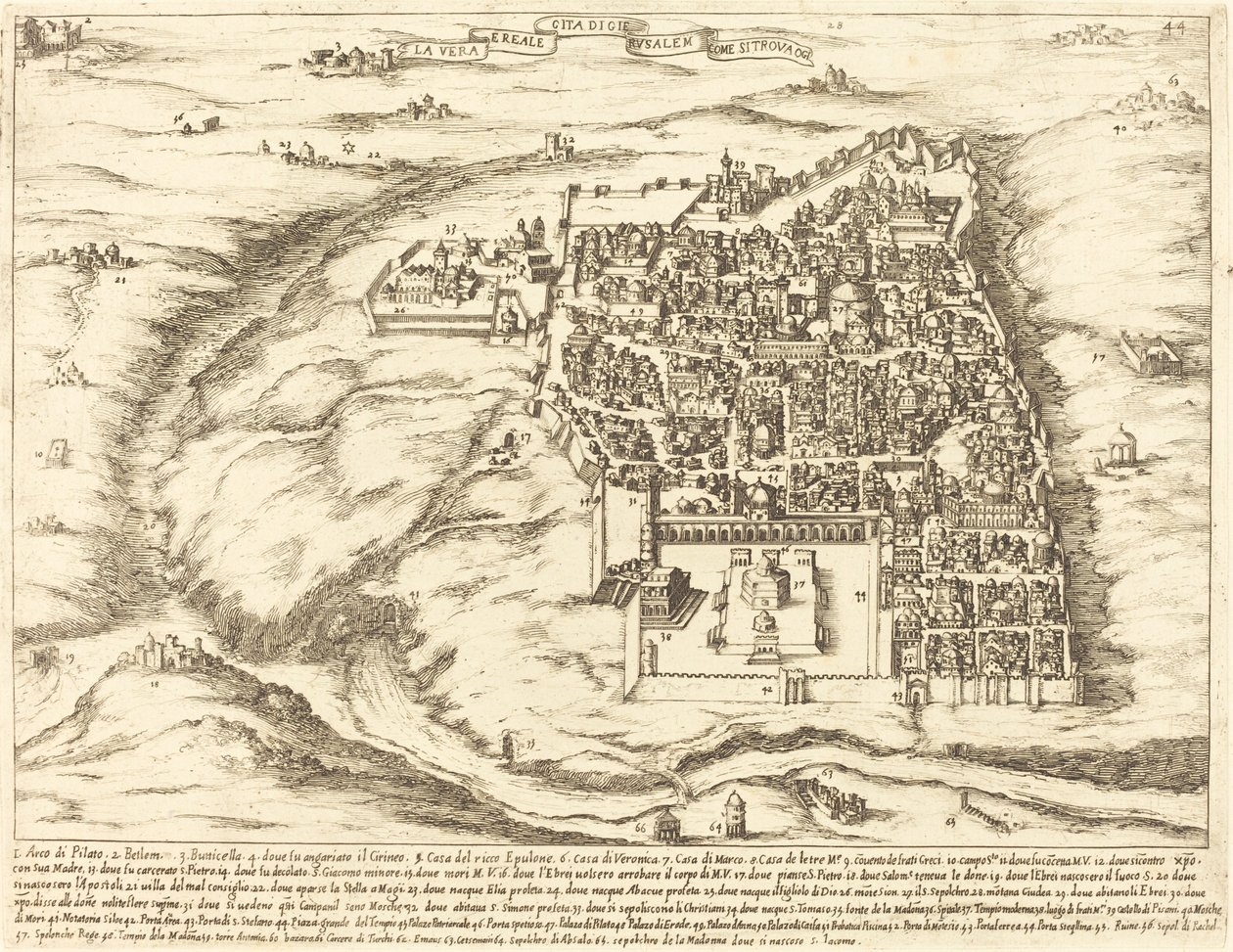 Letecký pohled na město Jeruzalém od Jacques Callot