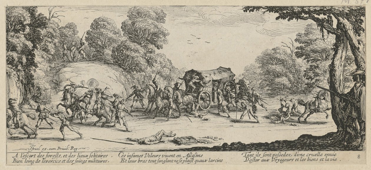 Útok na poštovní dostavník, list 8 ze série „Hrůzy války“ od Jacques Callot